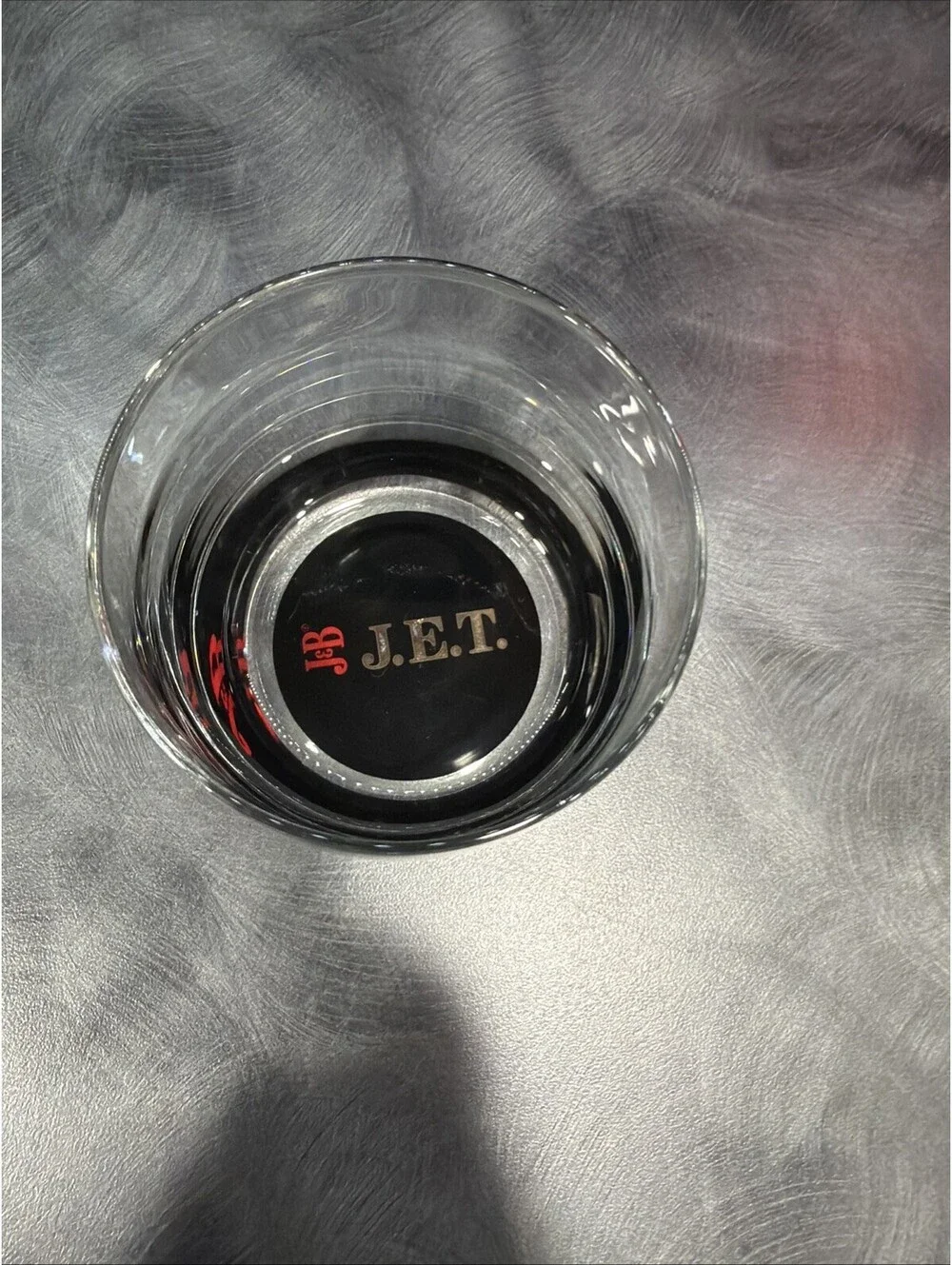 J & B J.E.T.  SCOTCH WHISKY  BLACK BOTTOM LOGO DRINKING GLASS 3.25